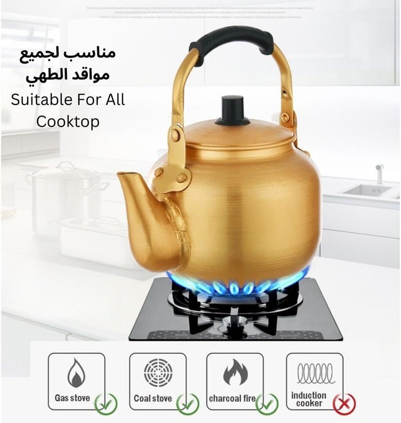 YKC غلاية قهوة من الألومنيوم مع غ��اء، إبريق شاي للأفران، غلاية ماء ساخن من الألومنيوم، إبريق غلي الشاي سعة 1 لتر - Image 4
