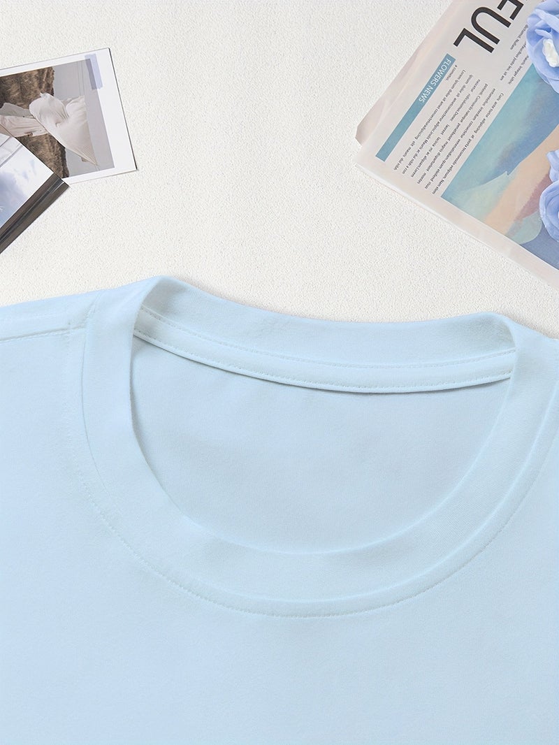 00008 - Women'S Casual Top English Letter Petal Print Girly Heart Sweet Cool American Style Ins Hot Summer T - Shirt - CC75 - Light Blue / XS - Image 3