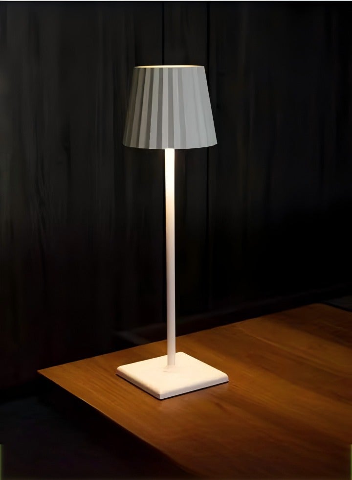DUNISO Cordless Square base Table Lamp,Pleated style, pleated patterned lampshade,Portable LED Desk Lamp Battery Operated Table Light, 3 Color Stepless Dimming Rechargeable white Touch Lamps for Bedrooms Restaurant Bedroom Bars Camping  - Image 1