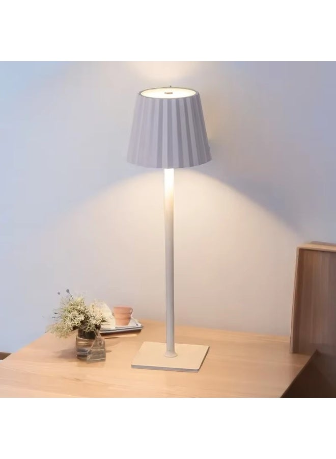 DUNISO Cordless Square base Table Lamp,Pleated style, pleated patterned lampshade,Portable LED Desk Lamp Battery Operated Table Light, 3 Color Stepless Dimming Rechargeable white Touch Lamps for Bedrooms Restaurant Bedroom Bars Camping - Image 1