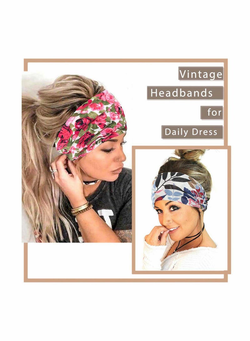 Excefore Headband Boho Hijab Wide Knot Hijab Floral Print Elastic Headband - Image 2