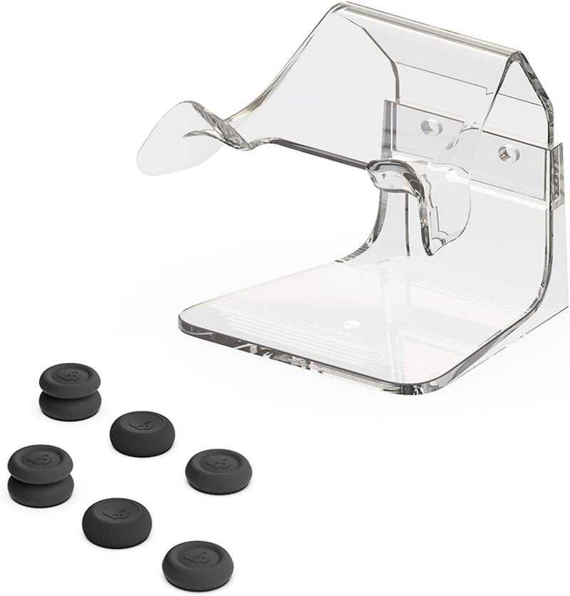 Skull & Co. Phantom Stand Bundle: Transparent Controller Stand Holder + Black Thumb Grips [Compatible for PS5 Controller]