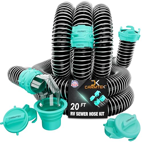 CARMTEK RV Sewer Hose Kit, 20 Ft, with Smart Adapter, Clear Elbow and Caps - Image 1
