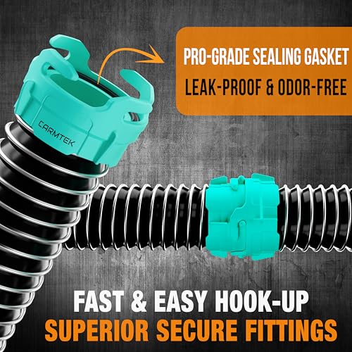CARMTEK RV Sewer Hose Kit, 20 Ft, with Smart Adapter, Clear Elbow and Caps - Image 3