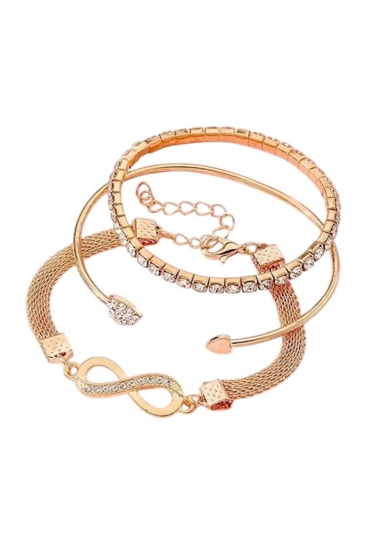 Huitich 3-Piece Bracelet Set – Elegant Multi-Layer Crystal & Alloy Bracelets for Women  - Image 1