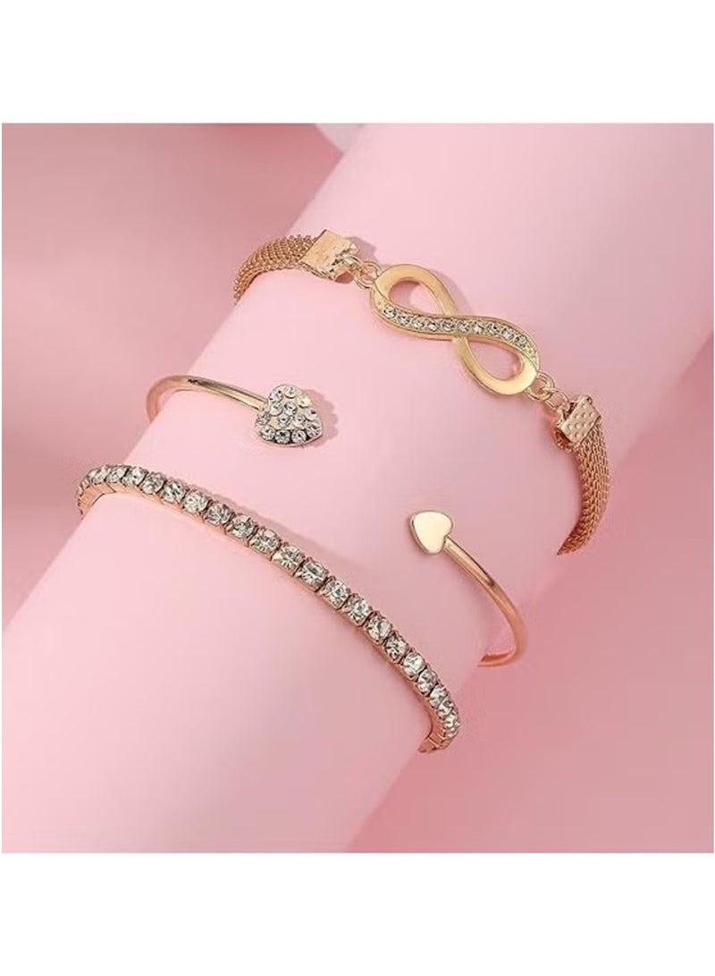 Huitich 3-Piece Bracelet Set – Elegant Multi-Layer Crystal & Alloy Bracelets for Women  - Image 4