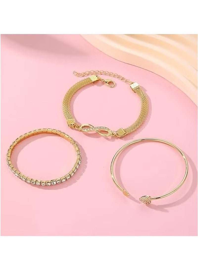 Huitich 3-Piece Bracelet Set – Elegant Multi-Layer Crystal & Alloy Bracelets for Women  - Image 3