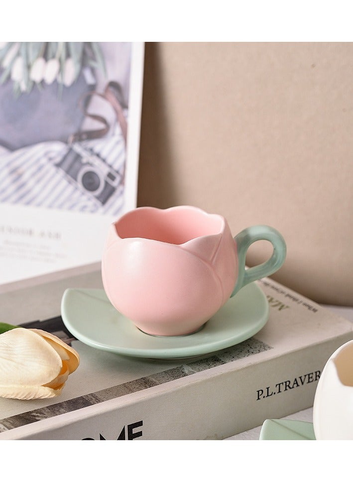 European retro tulip pink coffee cup, beautiful and exquisite flower mug, afternoon tea ceramic cup and saucer set  - Image 5