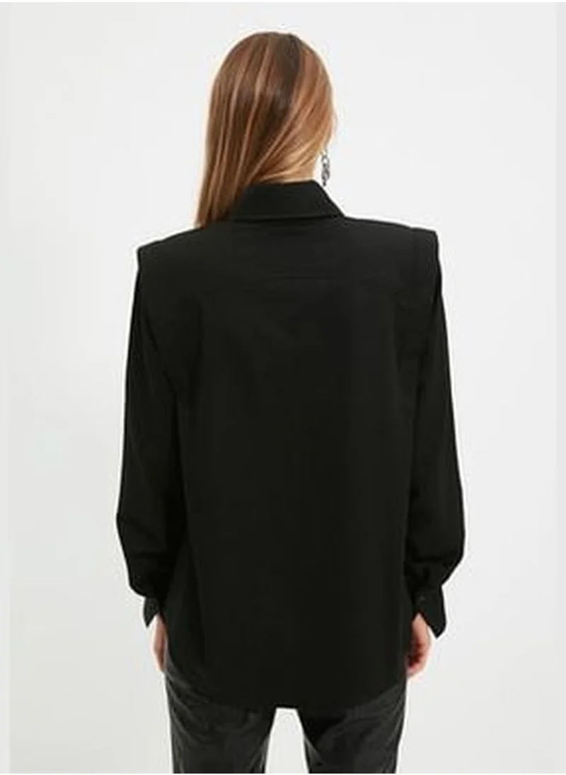 trendyol Black Shirred Detailed Shirt