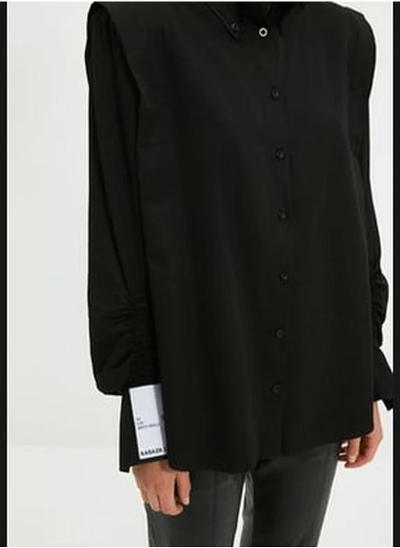 trendyol Black Shirred Detailed Shirt