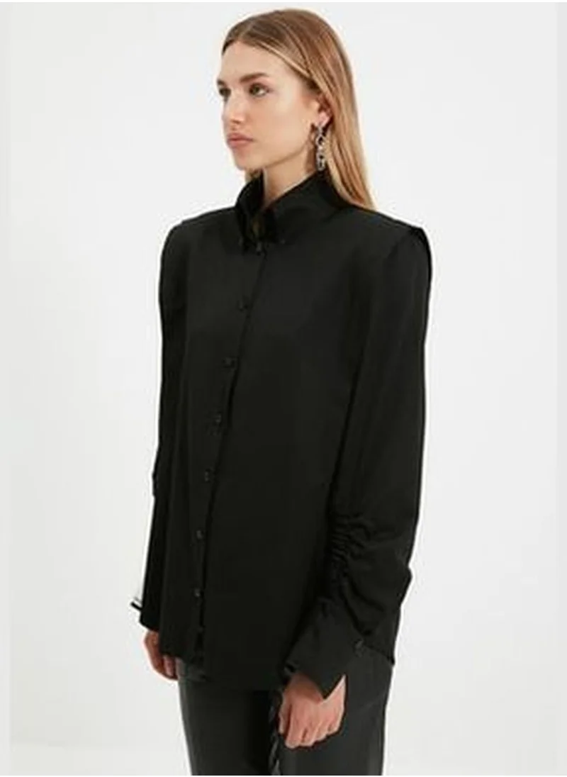 trendyol Black Shirred Detailed Shirt