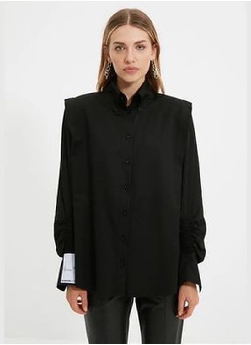 trendyol Black Shirred Detailed Shirt