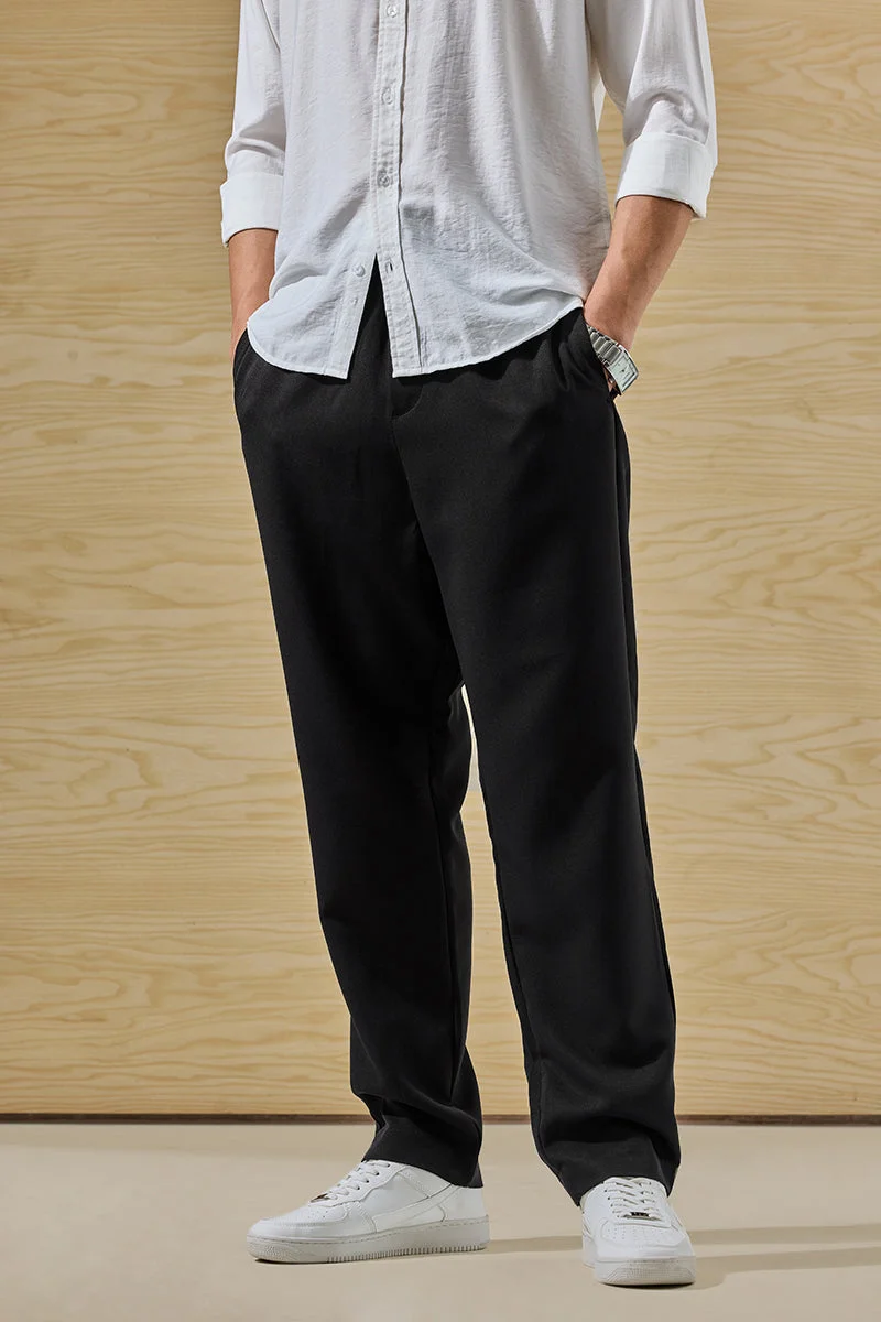 SNITCH Regular Fit Stretch Black Trousers