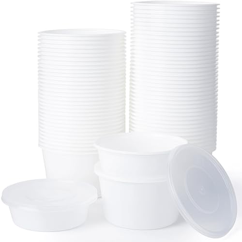 Amit Marketing Round Disposable Food Container with Air-Tight Lid | Leak-Resistant Meal Prep Box | Freezer & Dishwasher Safe | Reusable Containers for Takeaway & Food Storage - White, 100ml(50Pcs) - Image 3
