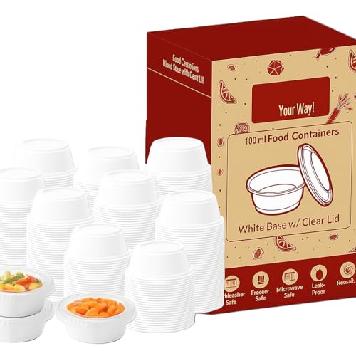 Amit Marketing Round Disposable Food Container with Air-Tight Lid | Leak-Resistant Meal Prep Box | Freezer & Dishwasher Safe | Reusable Containers for Takeaway & Food Storage - White, 100ml(50Pcs) - Image 1