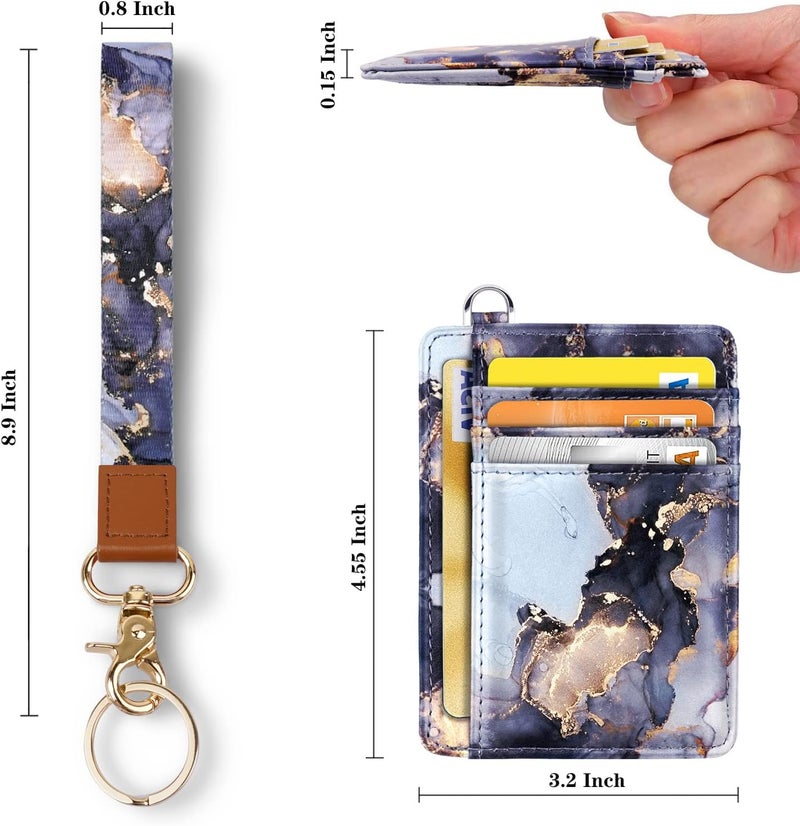 Coco Rossi Slim Front Pocket Wallet RFID ID Card Holder Cute Small Wallet with Wrist Lanyards Key Chain Holder for Women,Grey Marble - Image 3