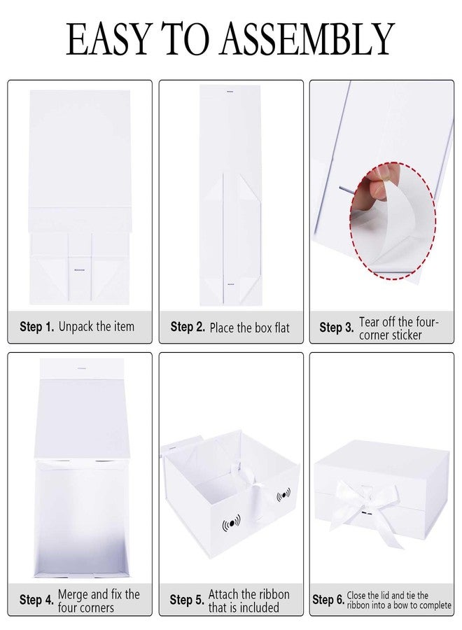 LFBOX White Gift Box with Ribbon Magnetic Lids 10.2x9x3.74 in, Bridesmaid Groomsman Proposal Boxes, Wedding Graduation Storage Box 5 Pack - Image 3