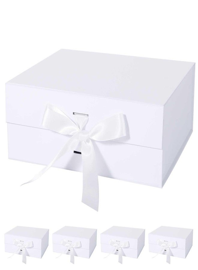 LFBOX White Gift Box with Ribbon Magnetic Lids 10.2x9x3.74 in, Bridesmaid Groomsman Proposal Boxes, Wedding Graduation Storage Box 5 Pack - Image 1