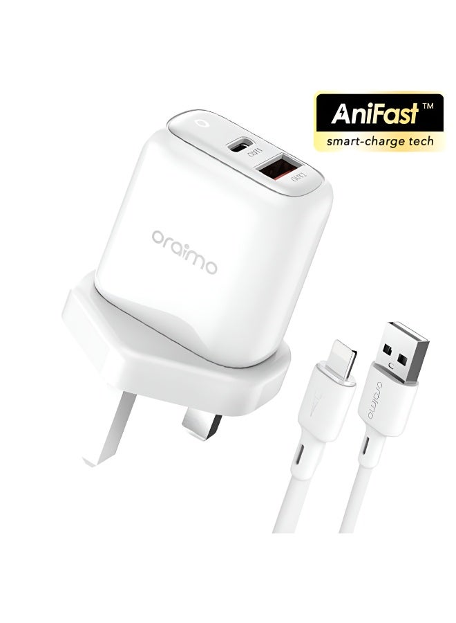 أورايمو شاحن ORAIMO 20W مزدوج المنافذ مع كابل C إلى C بطول 1م - PowerCube 201 - Image 1