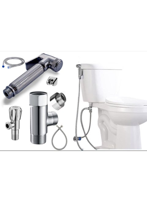 Shattaf bathroom consisting of an angle valve, a hose and a brass connection at the bottom of the box, and a distinctive shattaf, nickel color, code shams