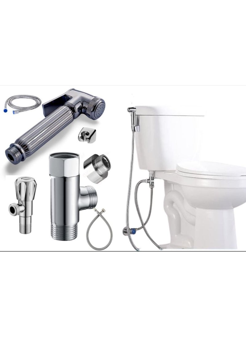 100% Professional choice Shattaf bathroom consisting of an angle valve, a hose and a brass connection at the bottom of the box, and a distinctive shattaf, nickel color, code shams  - Image 1