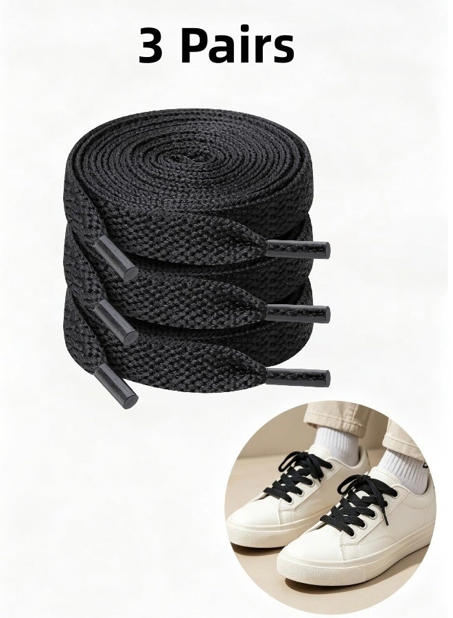 3 Pairs Flat Laces 8mm Single Layer Flat Laces Suitable For Sports Leisure Mountaineering Basketball And More (Black) - Image 1