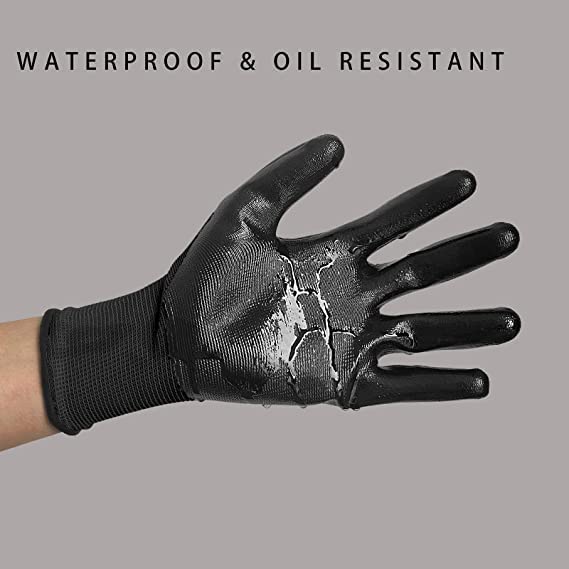 Satishve Anti Static Palm Coated Gloves Anti Cut Gloves for Home Kitchen Garden Industrial Safety Gloves Cut Resistant Pack of 5 Pairs Black - Image 3