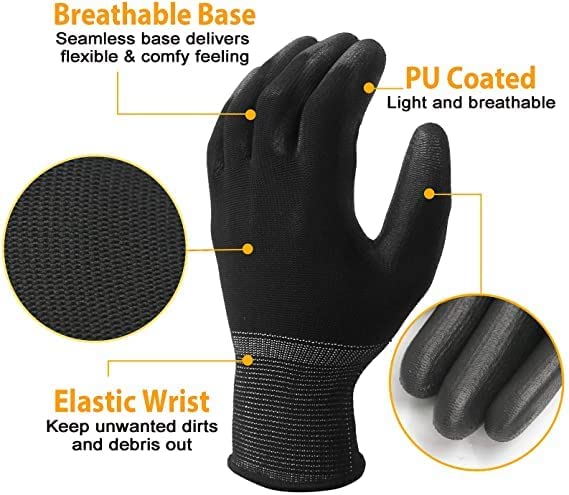 Satishve Anti Static Palm Coated Gloves Anti Cut Gloves for Home Kitchen Garden Industrial Safety Gloves Cut Resistant Pack of 5 Pairs Black - Image 5