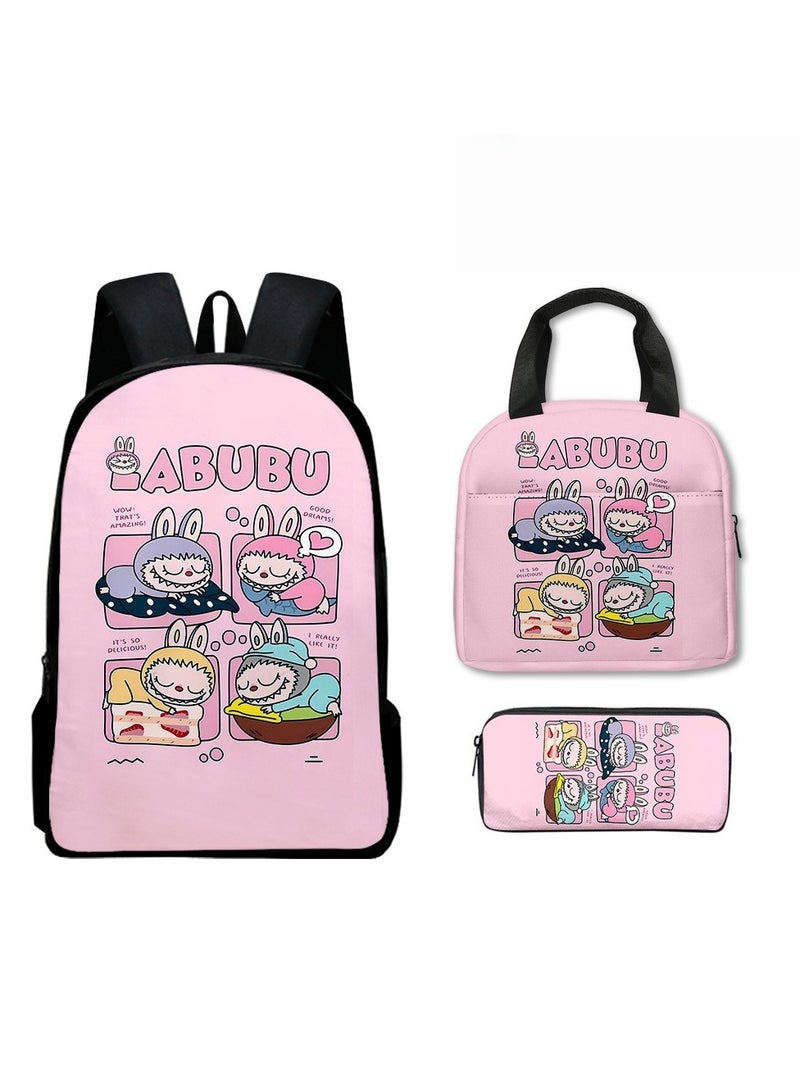 Labubu Primary School Backpack Cartoon Backpack 40*30*13CM+Lunch Bag 21*20*11.5CM+Pen Bag 22*11*5CM Three-piece Set - Image 1