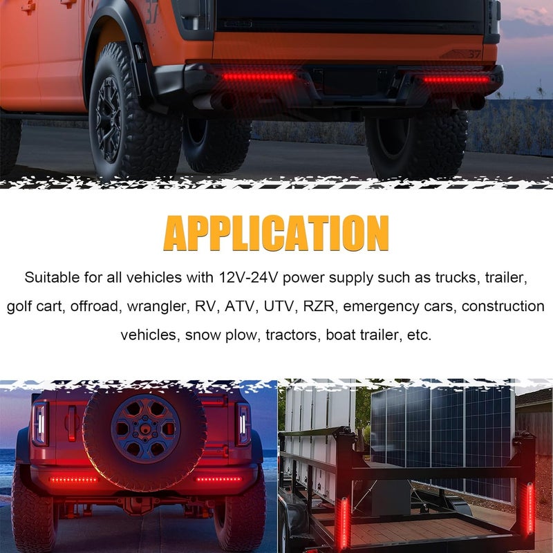 PSEQT 10" 15 LED Trailer Brake Tail Light Bar Stop Change Tail Lights Assembly ID Clearance Strip Red Light Waterproof for Wrangler Golf Cart Offroad Truck RV UTV ATV - Image 5