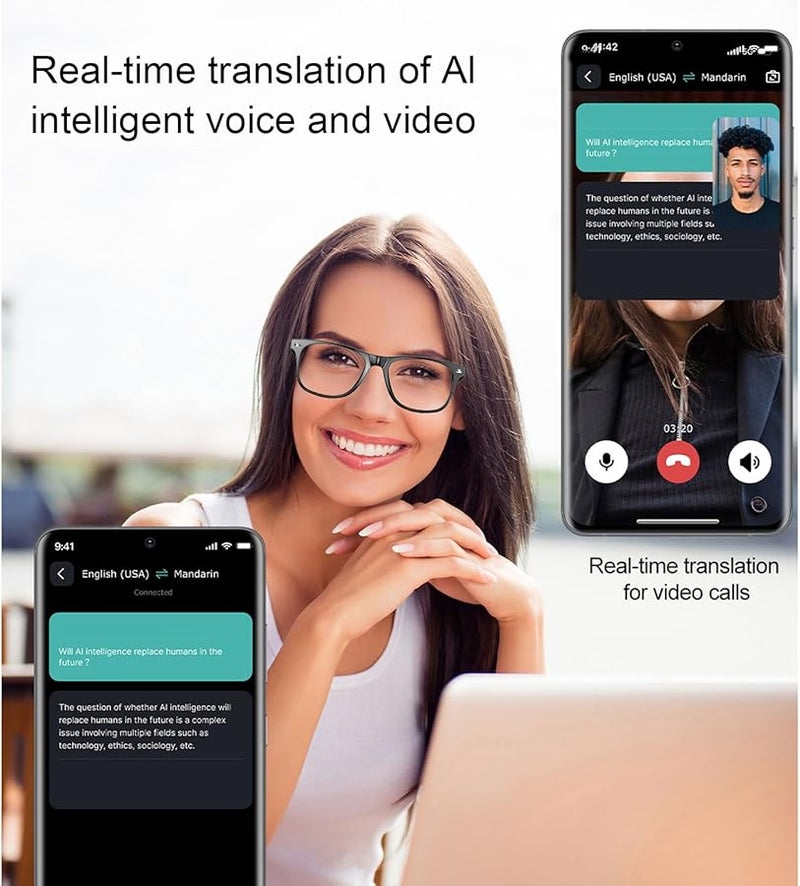 AI Translator Smart Glasses Bluetooth Sunglasses Open Ear 163 Languages Real Time Translation Voice Assistant - Image 3