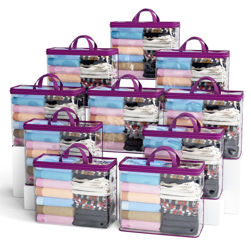 10PACK Clear Zippered Storage Bags for Clothes 22L Clear Storage Bag and Blanket Storage Bags for Bedding Linen Blankets Comforters Clothing  Toys Purple