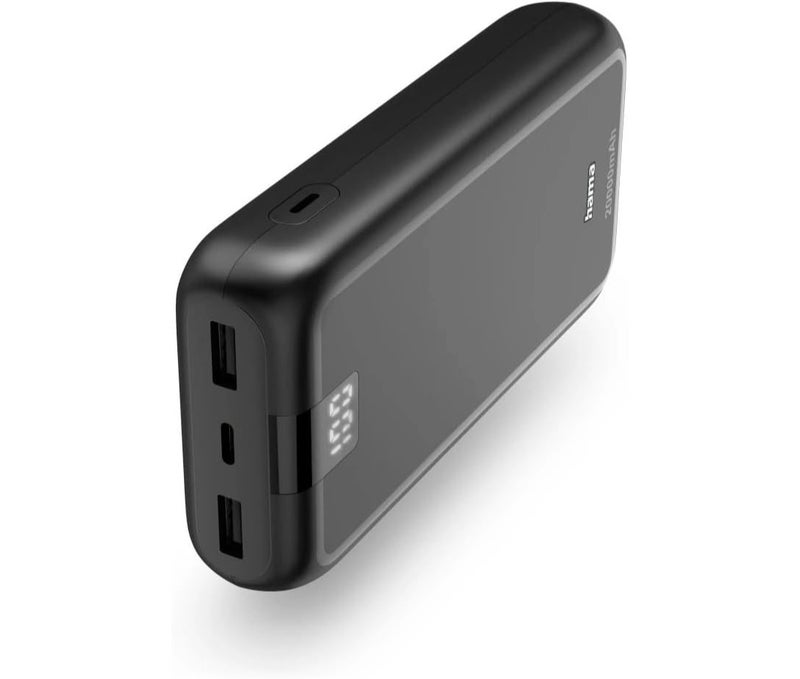 Hama Performance 20000mAh Power Bank Portable Charger with LED Display USB-C PD Fast Charging 3-Port External Battery Pack for iPhone Samsung Android Tablet Laptop Anthracite Grey - Image 1
