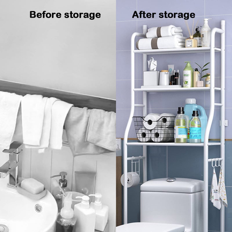 Household Products Over-The-Toilet Space Saver Bathroom Storage Rack,3-Tier Toilet Shelf Free Standing Bathroom Organizer,Metal Shelves for Laundry Balcony,blue,34x15x36cm - Image 3