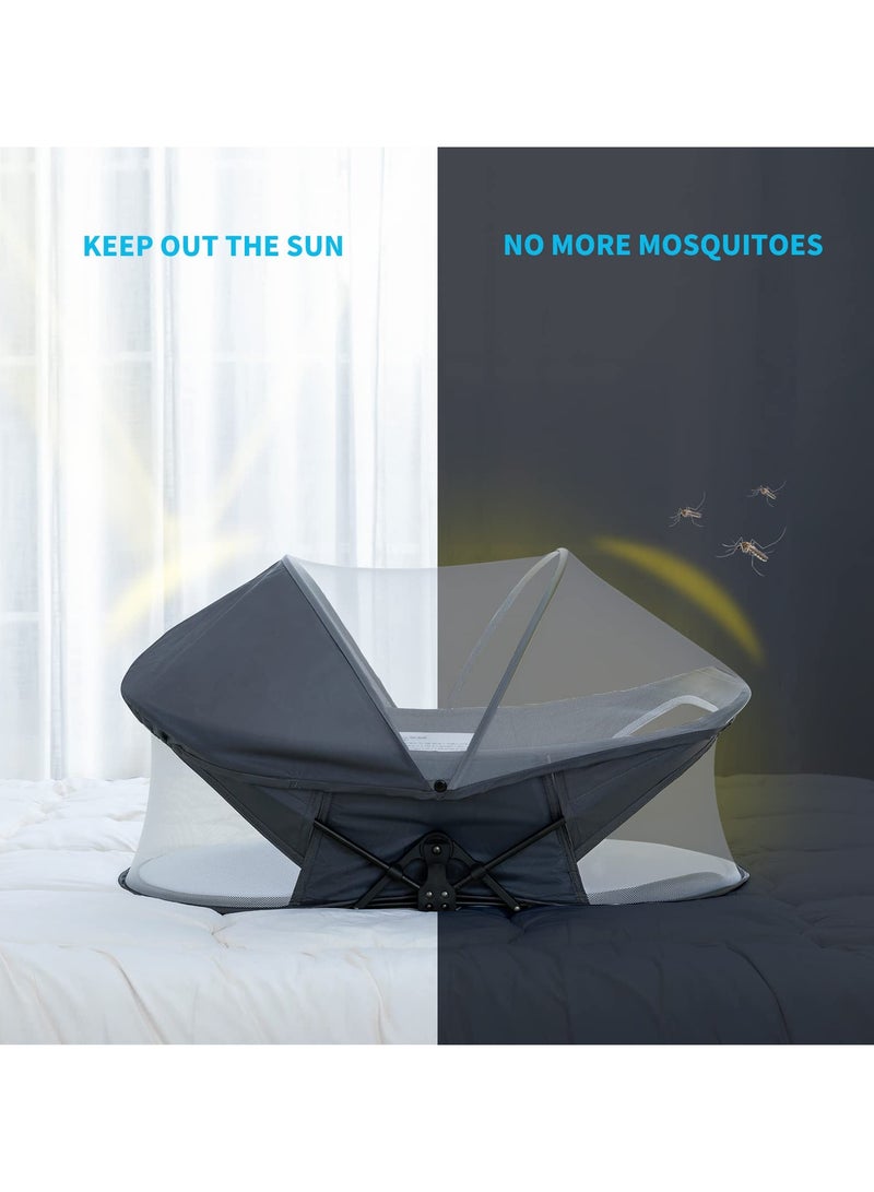 Portable Baby Bed Travel Bassinet, Foldable Infant Crib, Infant Nest, Detachable Sleeper Bassinets, Easy-to-Carry Travel Cots for Newborns, Babies, Toddlers with Mattress, Mosquito and Sunshade Net, Dark Grey - Image 1