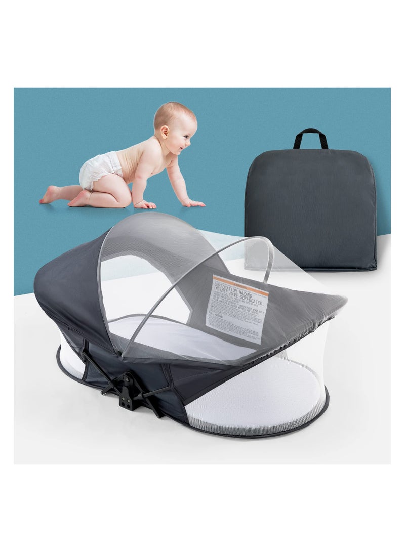 Portable Baby Bed Travel Bassinet, Foldable Infant Crib, Infant Nest, Detachable Sleeper Bassinets, Easy-to-Carry Travel Cots for Newborns, Babies, Toddlers with Mattress, Mosquito and Sunshade Net, Dark Grey - Image 2