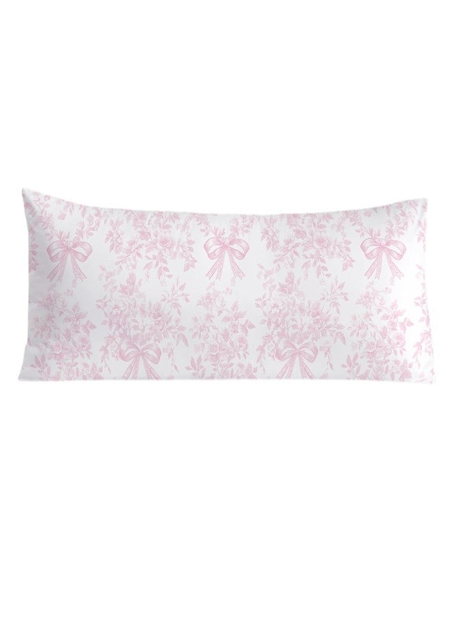 PIUD Chinoiserie Pink and White Floral 20x54 Body Pillow Cover, Chinoiserie Decor, Pink Coquette Bow Flowers Grand Millenial Decorative Long Body Pillow Cases for Bed Couch - Image 1