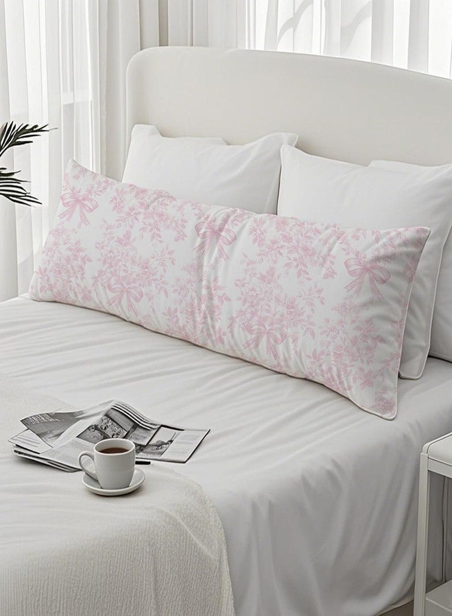 PIUD Chinoiserie Pink and White Floral 20x54 Body Pillow Cover, Chinoiserie Decor, Pink Coquette Bow Flowers Grand Millenial Decorative Long Body Pillow Cases for Bed Couch - Image 4