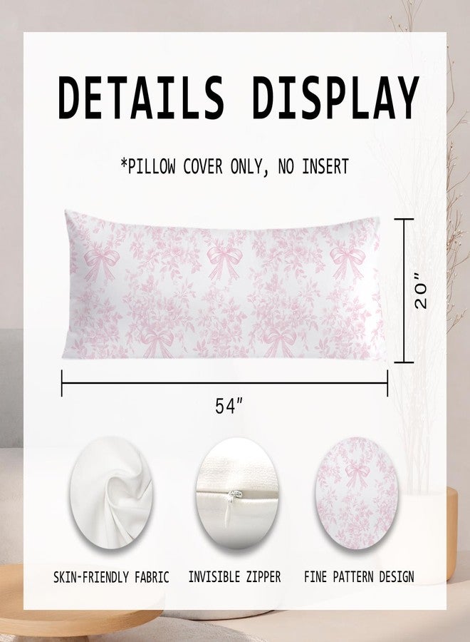 PIUD Chinoiserie Pink and White Floral 20x54 Body Pillow Cover, Chinoiserie Decor, Pink Coquette Bow Flowers Grand Millenial Decorative Long Body Pillow Cases for Bed Couch - Image 2