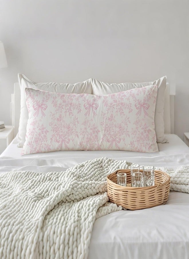 PIUD Chinoiserie Pink and White Floral 20x54 Body Pillow Cover, Chinoiserie Decor, Pink Coquette Bow Flowers Grand Millenial Decorative Long Body Pillow Cases for Bed Couch - Image 3
