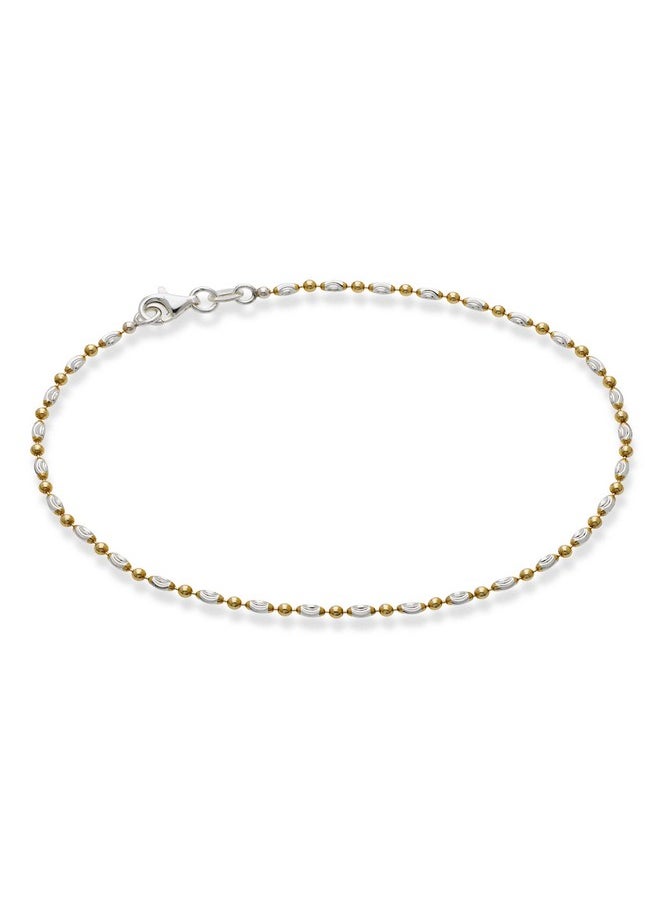 MiaBella - 925 Sterling Silver Diamondcut Oval And Round Bead Ball Chain Anklet Ankle Bracelet For Women Teen Girls Made In Italy (Yellowgoldplatedsilver Length 10 Inches) - Image 1