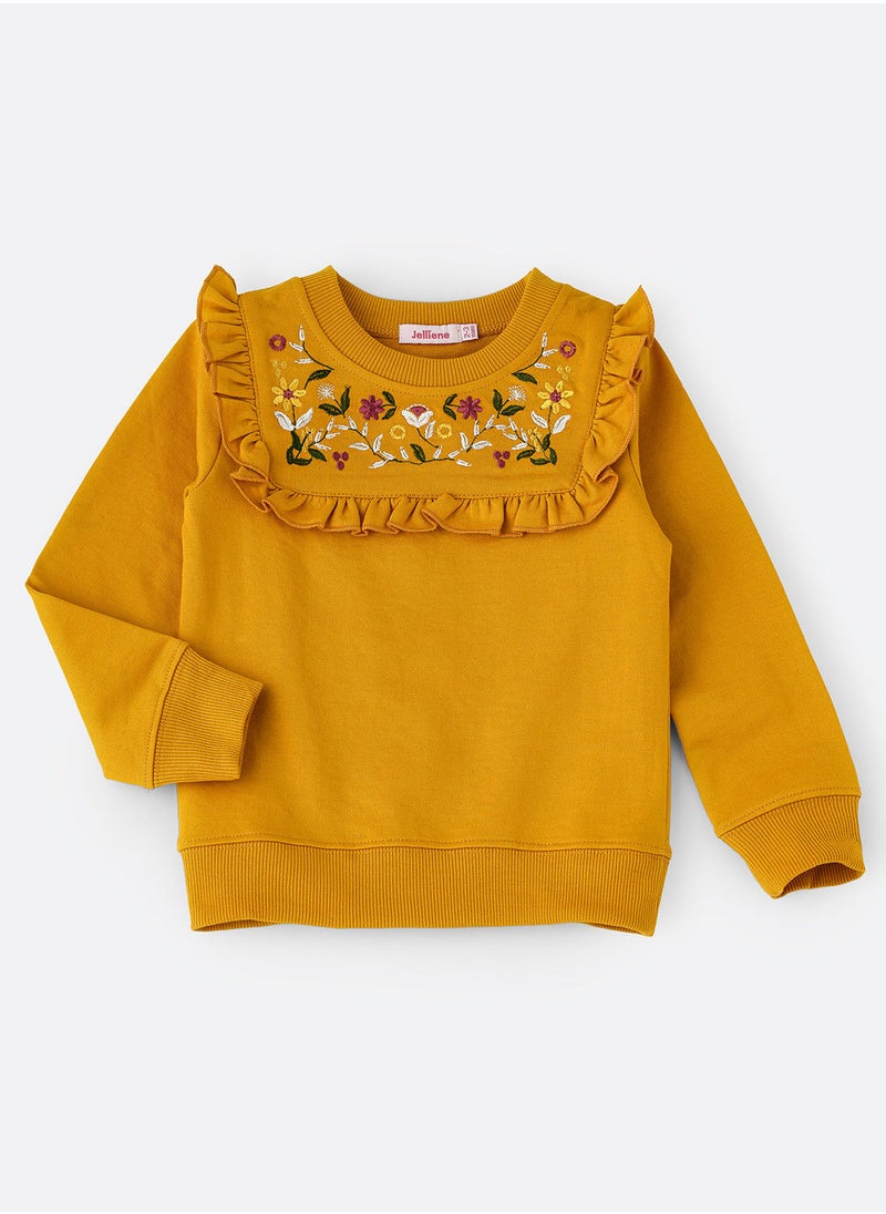 Jelliene Sweat top with emb & frill at neck  - Image 1