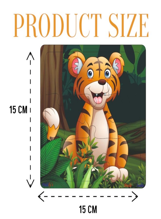 Fiddlys Wooden Jigsaw Puzzles for Kids & Children – 9 Pieces Each, Pack of 6|Double Layered Front & Back Print| Educational Toy for Boys & Girls Age 2 3 4 5 6 Year Old (Wild & Pets Animal) - Image 2