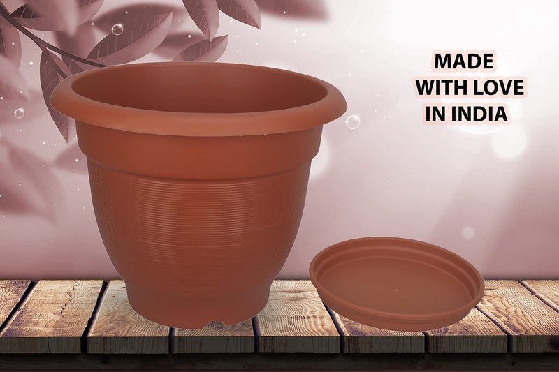 Halsey® Hexagonal (Pack of 4) Modern Design Durable Plastic Plant Pot For Gardening (with Plate) (XX-Large),Red - Image 3