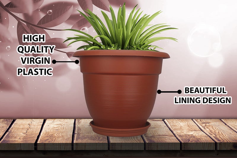 Halsey® Hexagonal (Pack of 4) Modern Design Durable Plastic Plant Pot For Gardening (with Plate) (XX-Large),Red - Image 2