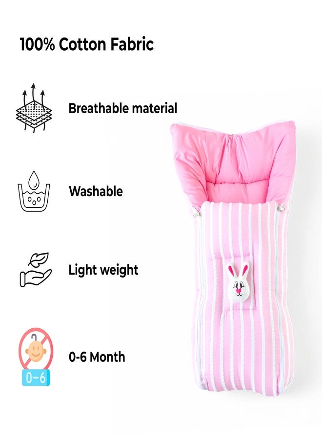 VoiDrop Cotton Baby Sleeping Bag for Newborns Soft & Cozy Infant Carry Nest | Baby Portable Travelling Bed for Baby Carrying & co Sleeping, Unisex Baby Sleeping Bed | Stripe Print in Pink Color - Image 3