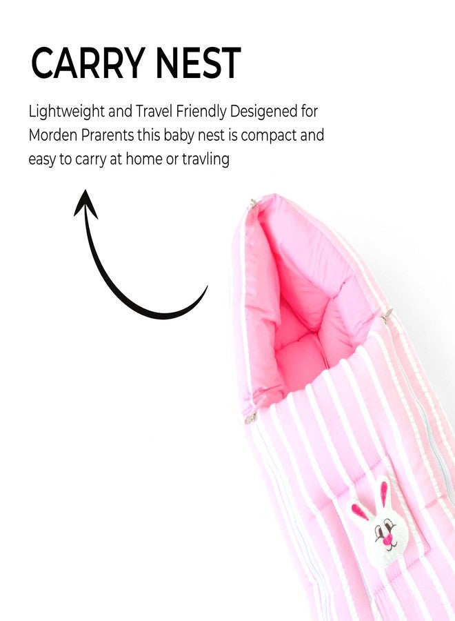 VoiDrop Cotton Baby Sleeping Bag for Newborns Soft & Cozy Infant Carry Nest | Baby Portable Travelling Bed for Baby Carrying & co Sleeping, Unisex Baby Sleeping Bed | Stripe Print in Pink Color - Image 2