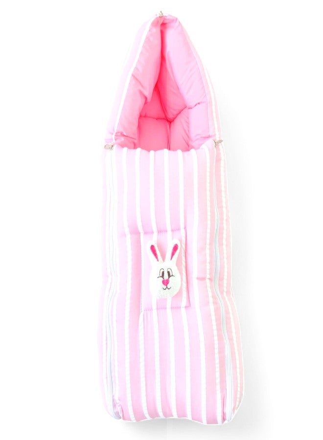 VoiDrop Cotton Baby Sleeping Bag for Newborns Soft & Cozy Infant Carry Nest | Baby Portable Travelling Bed for Baby Carrying & co Sleeping, Unisex Baby Sleeping Bed | Stripe Print in Pink Color - Image 1