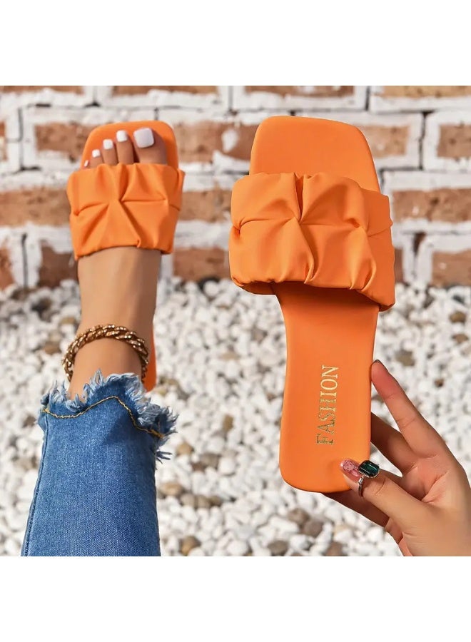 MHD New Style Korean Style Women's Outdoor Flat Ruffled Western Fashion One-Strap Plus Size Slipper Sandals 