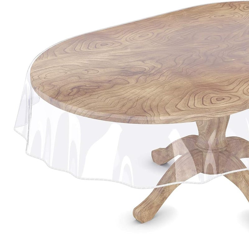 Cyberlight Clear Oval Table Cover Protector 60 x 90 Inches Oval Shape Plastic Transparent Cloth Vinyl Waterproof Tablecloth for 4~6 Seats Chairs Table Protect - Image 1